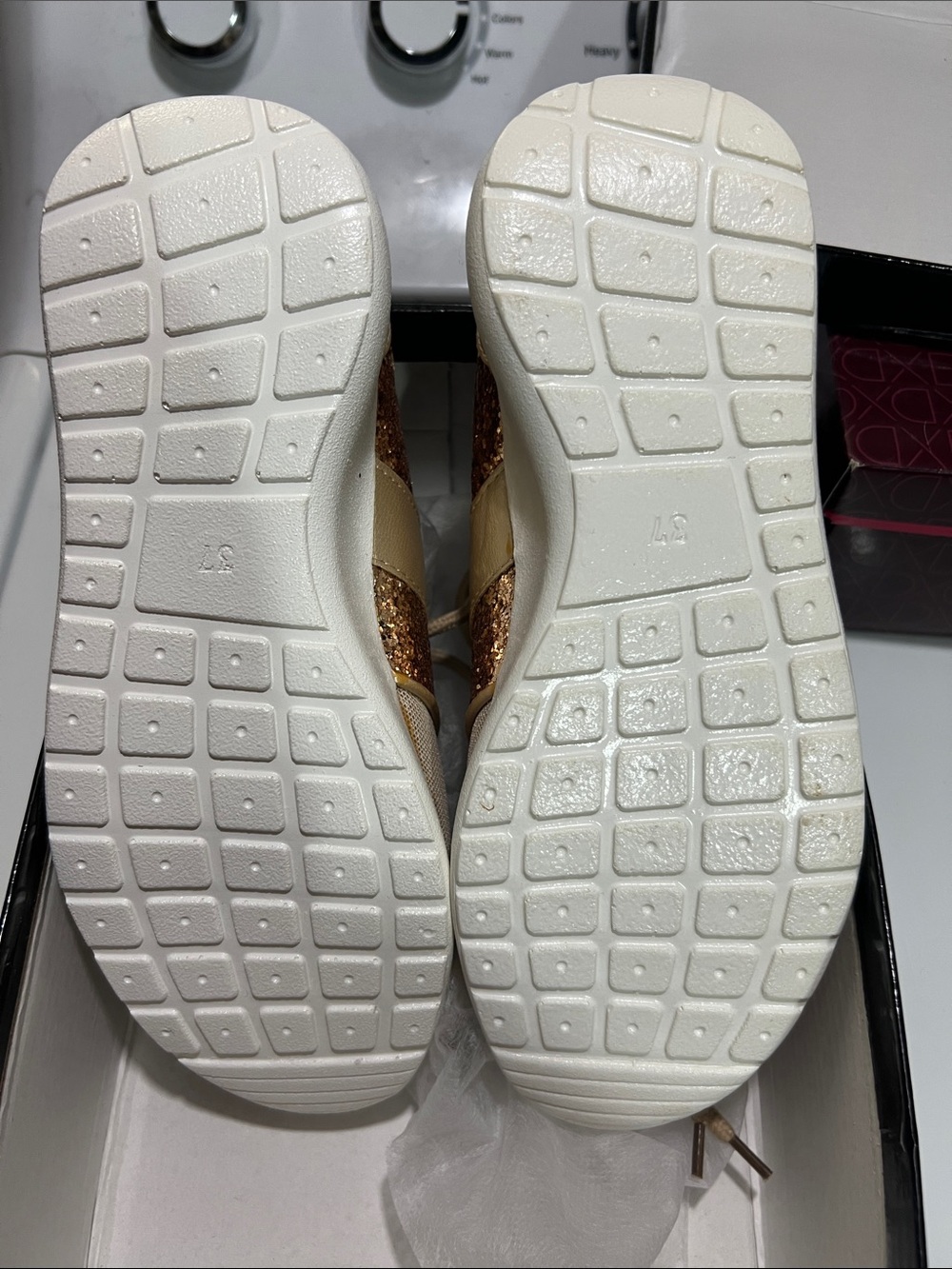 SHEIN Rose Gold Glitter Lace-Up Sneakers with White Soles
